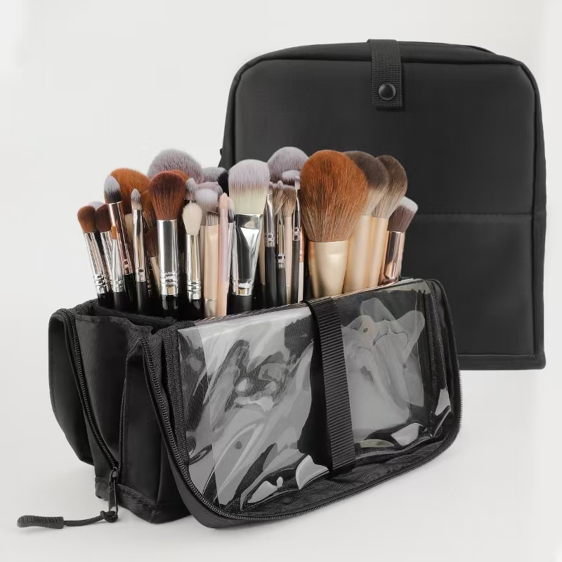 Beauty And Makeup Quotes - 大きな黒い折りたたみ式メイクアップバッグ、14～40穴収納オーガナイザー、美容ブラシ用コスメポーチ、ハンドル付き