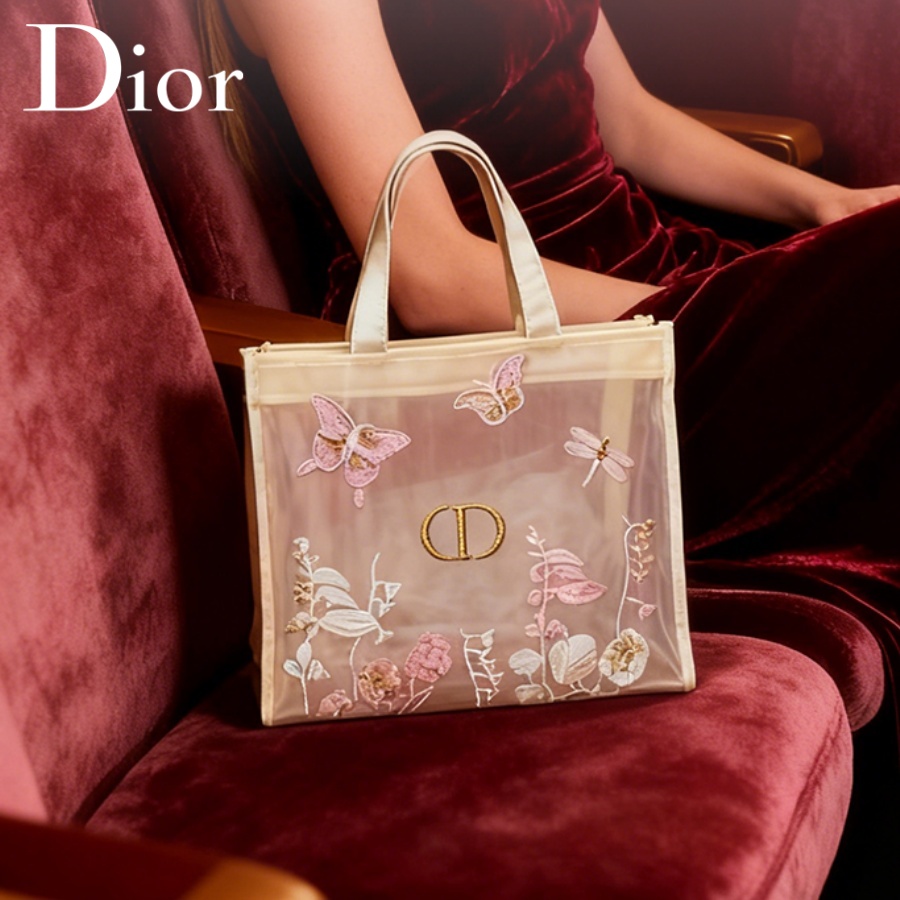 Beauty Makeup Dior - クリスチャン・ディオール ディオールのバッグ 高級デザイナー半透明メッシュメイクアップバッグ バタフライフローラルプリント トラベルコスメティックオーガナイザー ポーチ