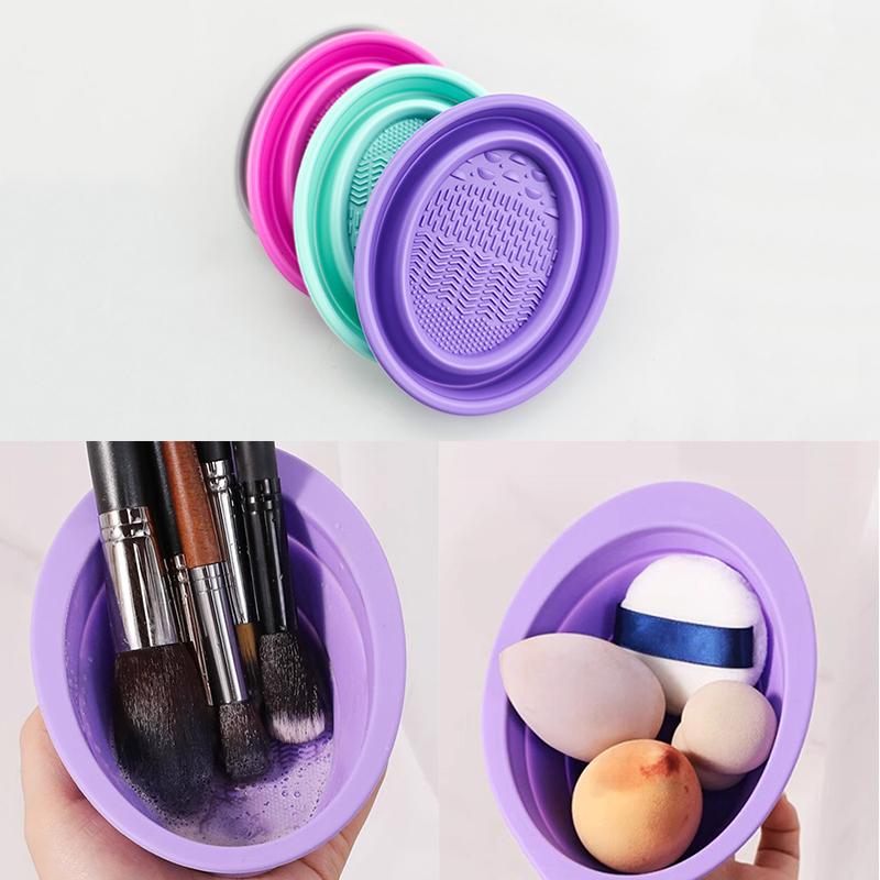 Beauty Makeup Fashion - ソフトシリコーン化粧ブラシクリーナー折りたたみパウダーパフクリーニングボウルアイシャドウブラシ洗浄クリーンマット美容ツールスクラバーボックス