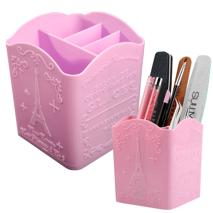 Beauty Makeup Fashion - 4コンパートメントネイルアートブラシホルダー、メイクブラシ用収納ボックス、ファイルバッファーネイルツール、ネイルディスプレイホルダー
