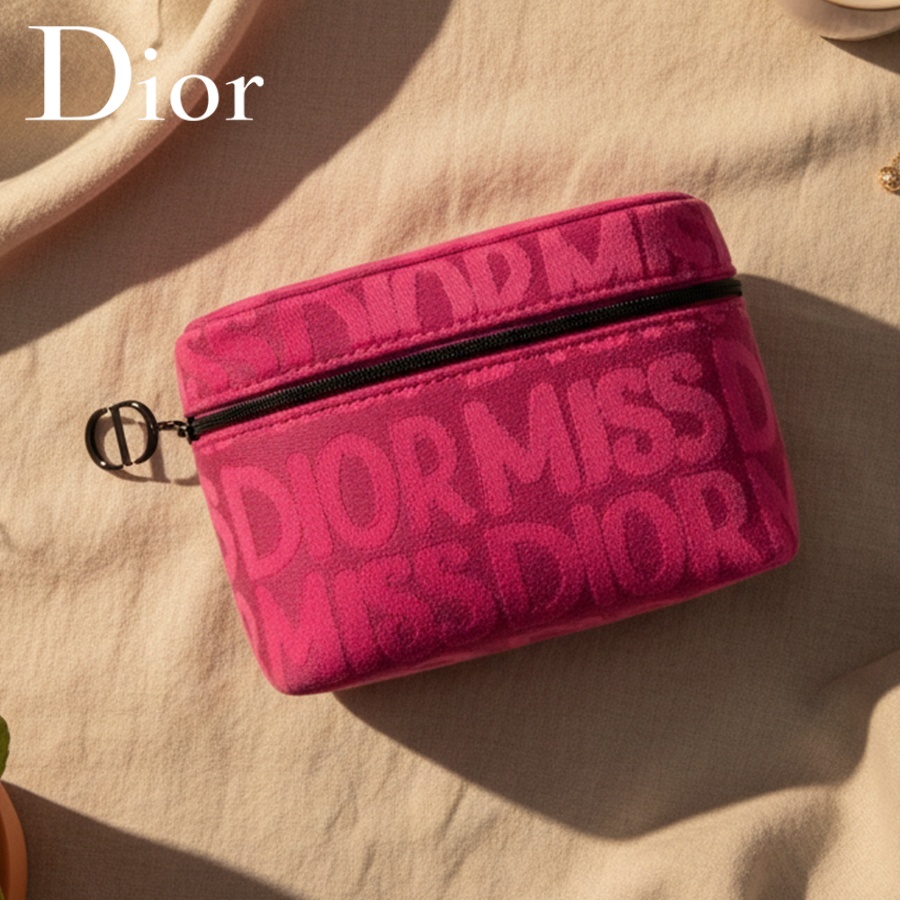 Beauty Makeup Dior - ディオールのバッグ ピンクの女性用化粧品バッグ ファッションジッパー付きメイクアップ収納ポーチ ブランドプリント入り 毎日の使用に最適な美容オーガナイザー