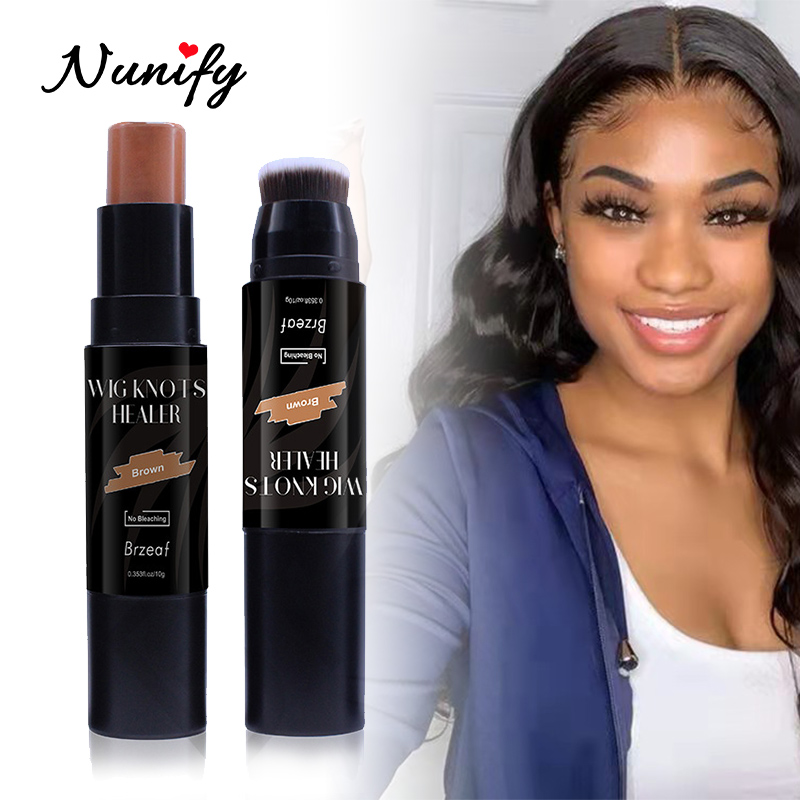 Pressed Powder Foundation - Nunify 1個入り ウィッグレース染色スティック ブラシ付き ダブルヘッド ウィッグノット