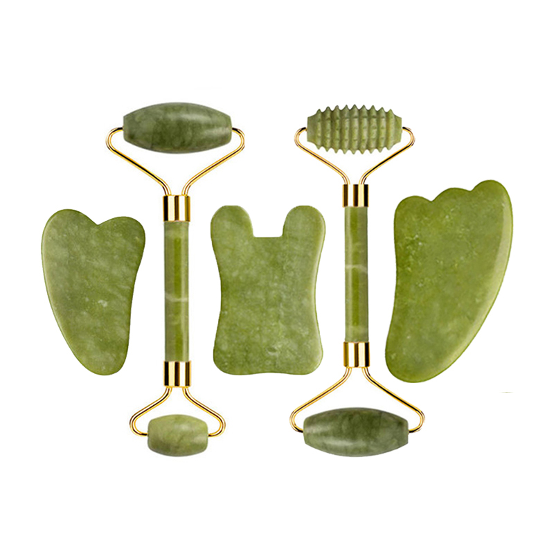 Jade Roller Gua Sha - 天然翡翠ローラーかっさマッサージセットかっさボードコームガッシュスクレーパーボディ鍼スパフェイシャルアンチエイジングリフティングツール