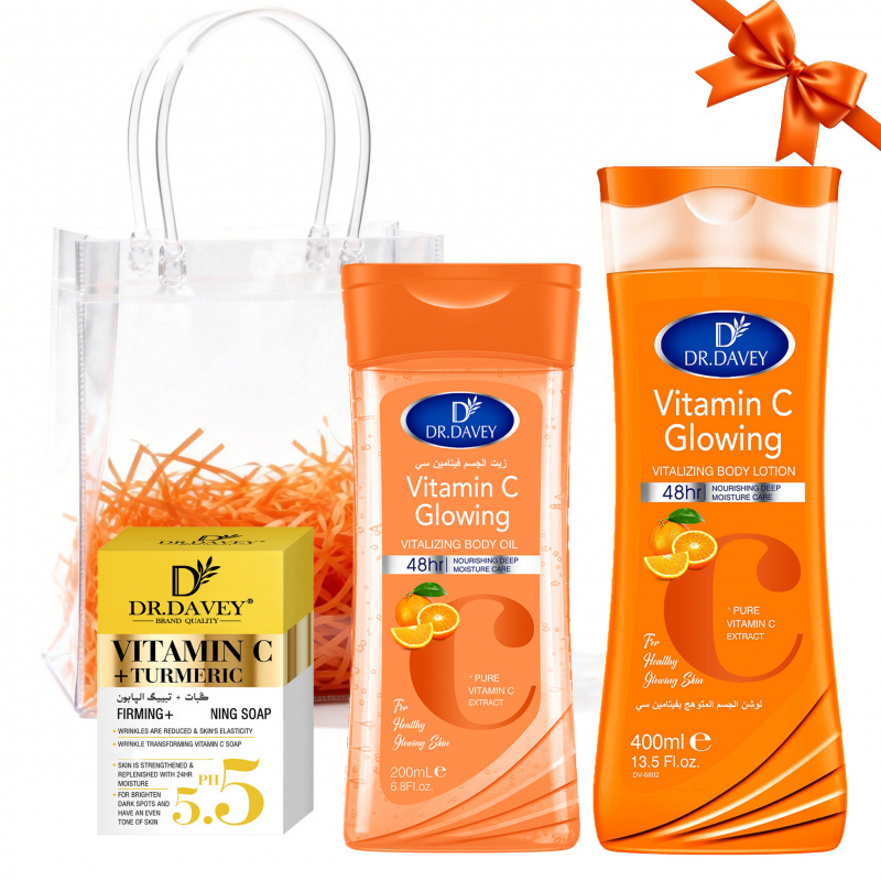 Vitamin C Serum Face - デイビィ博士 ビタミンC スキンケア3点セット ボディローション+ソープ+ボディオイル 四季対応スキンケアセット ギフト