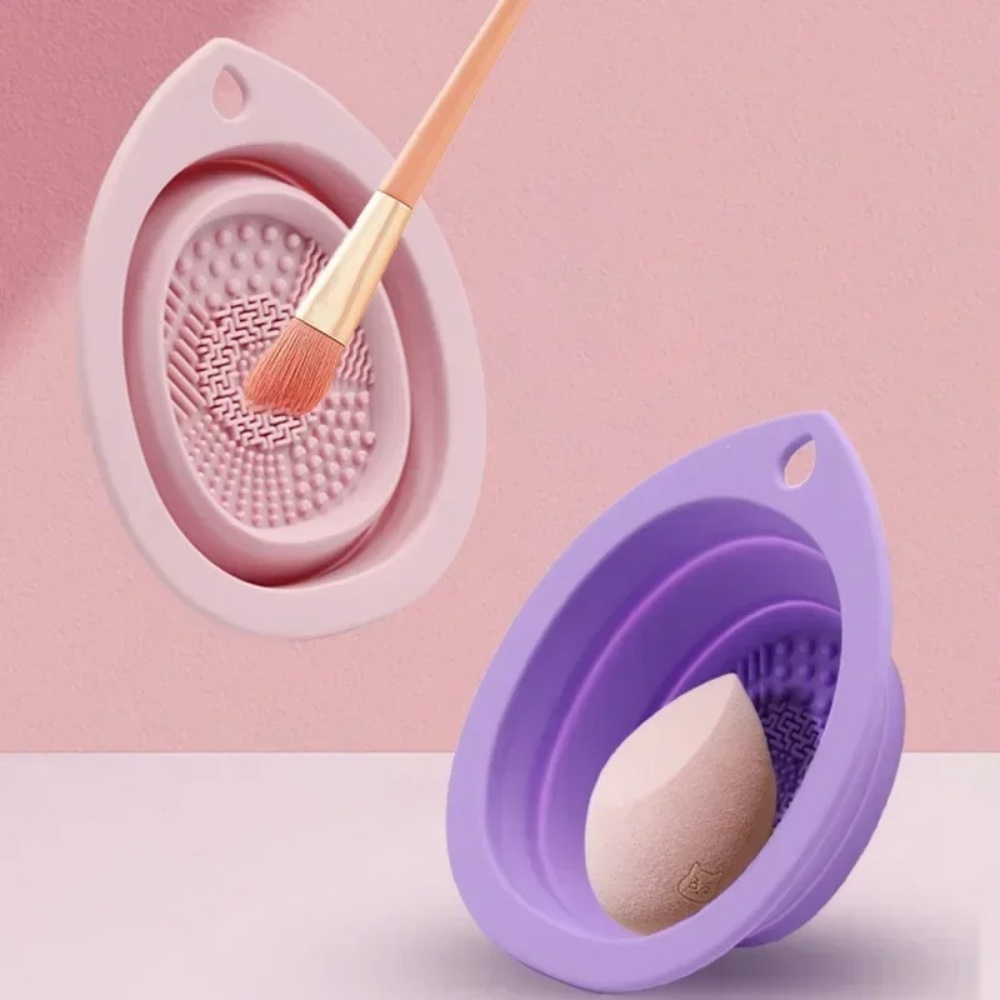 Beauty Makeup Fashion - シリコーンメイクブラシクリーニングボウル折りたたみ式洗浄スクラブマットポータブル化粧ブラシクリーナーツール美容メイクブラシスポンジ