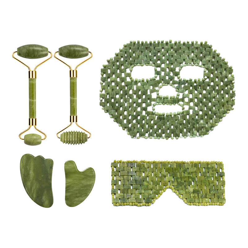 Jade Roller Gua Sha - 天然 Xiuyan 翡翠フェイシャルマスクガッシュスクレーパーローラーマッサージ翡翠石カッサ風邪治療アンチエイジング翡翠マスク美容ツール