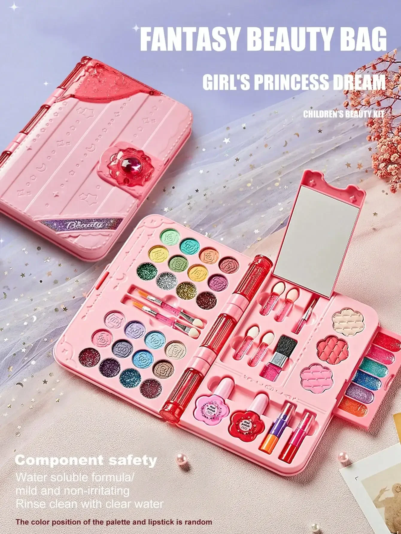Beauty Real Makeup - 2026年こどもの日最高の贈り物、洗えるキッズメイクアップキット（女の子向け）- 本物そっくりの化粧品遊びセット（鏡、ケース、ビューティードレスアップおもちゃ付き）、誕生日プレゼントに最適