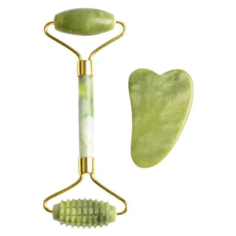 フェイシャルジェイドマッサージローラーセット、かっさボード、 - Jade Roller Gua Sha のレビューと価格