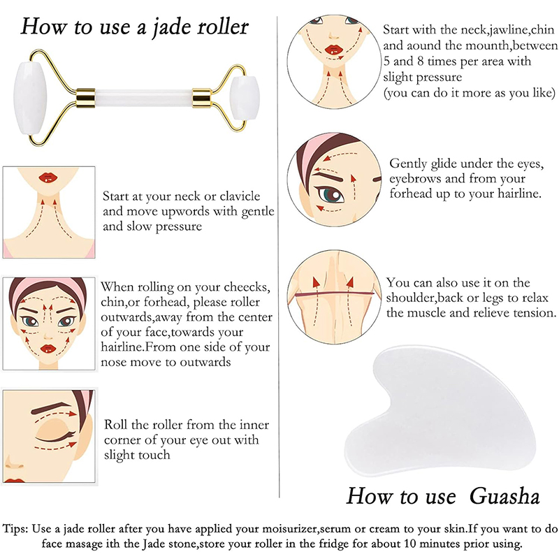 天然翡翠ローラー美顔器 グアシャ マッサージ フェイスローラ - Jade Roller Gua Sha のレビューと価格