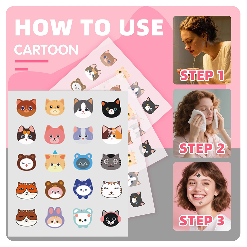 漫画の猫のニキビパッチ、顔のニキビパッチ、コンシーラーニキビ - Pressed Powder Foundation のレビューと価格