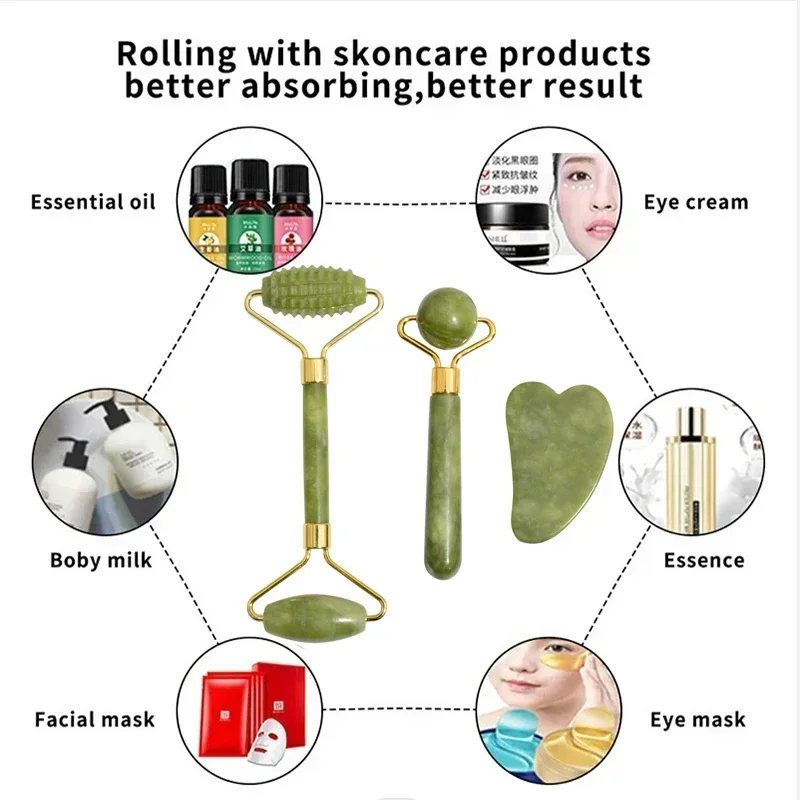 天然翡翠ローラーフェイスグアシャ天然石ボディネックマッサージ - Jade Roller Gua Sha のレビューと価格