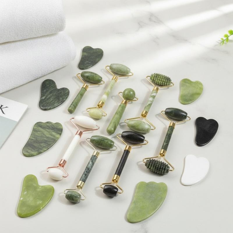 1/2個 天然翡翠ローラー グアシャストーン マッサージャー - Jade Roller Gua Sha のレビューと価格